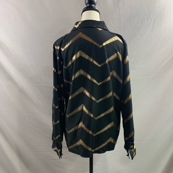 Chevron Print Lantern Sleeve Shirt Black - Picture 9 of 9